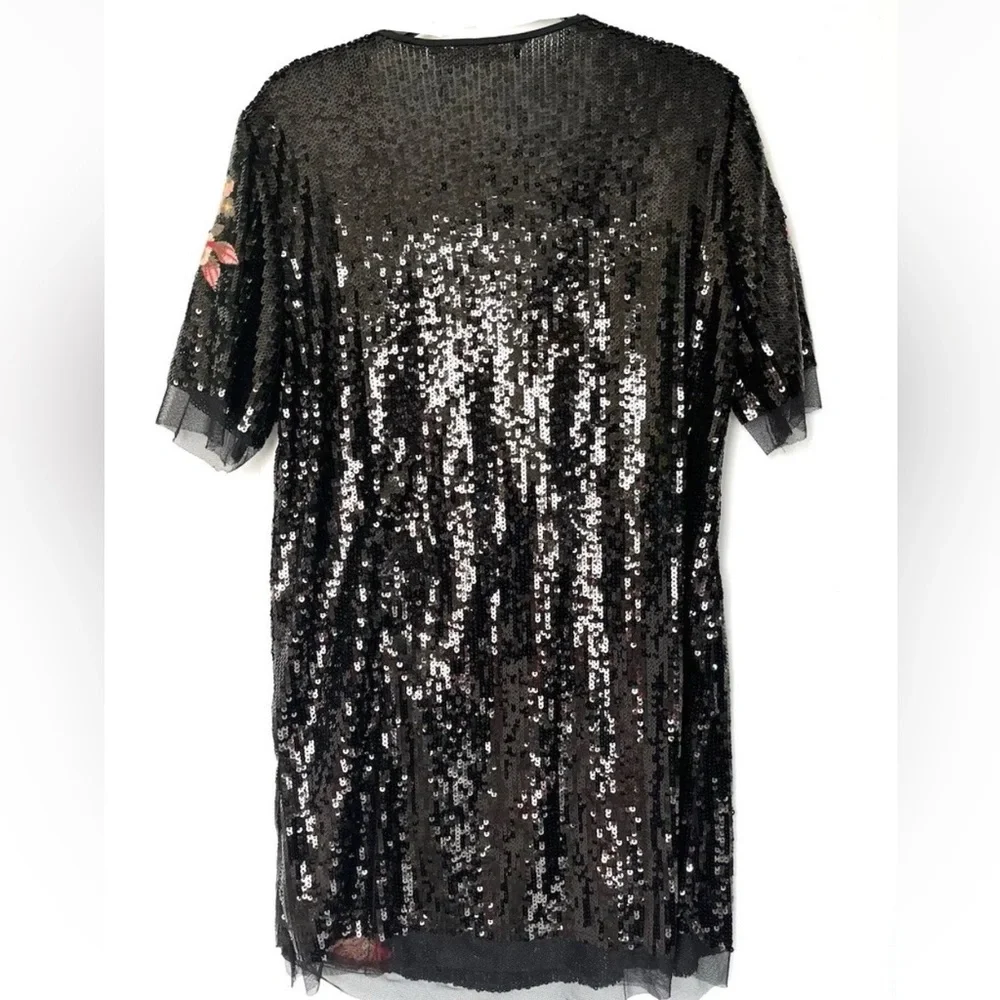 Zara Black Sequin Dress with Floral Accents size XS NEW - Picture 5 of 10